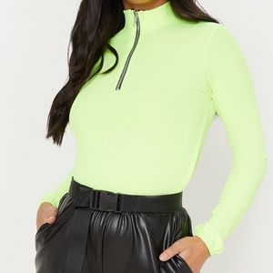 Petite Neon Lime High Neck Long Sleeve